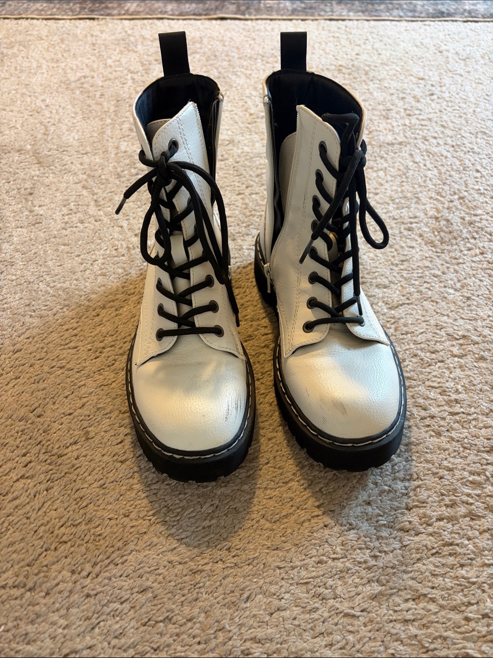 Sincerely Jules White Lace-Up Combat Boots with Black Laces